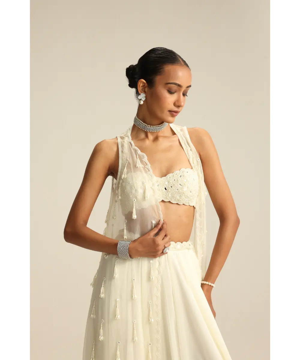 VVANI VATS- Off White Jacket Pearl and Mirror Jacket Set